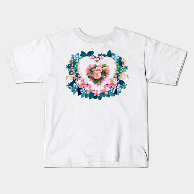 Flower heart Kids T-Shirt by Happier-Futures